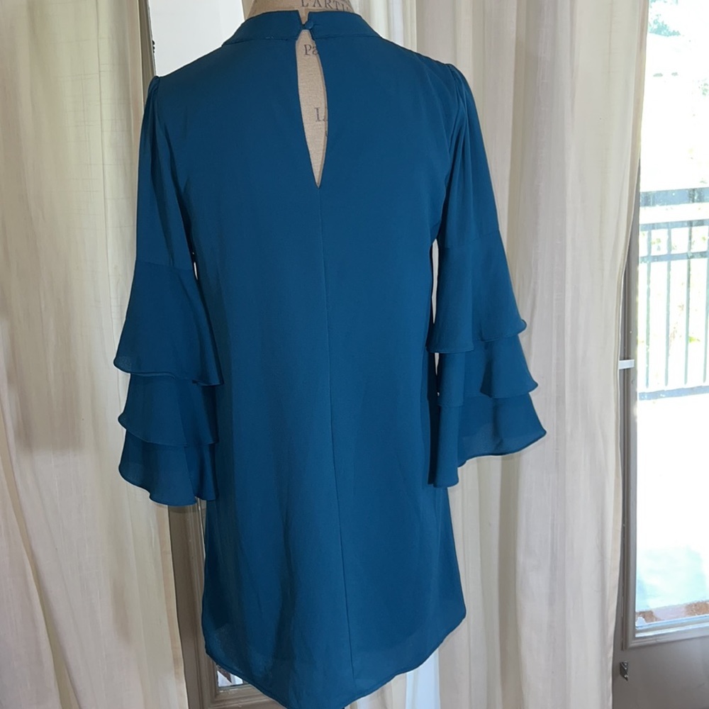 She + Sky ruffle sleeve teal blue women’s dress event outfit casual work Small​ - Picture 3 of 11